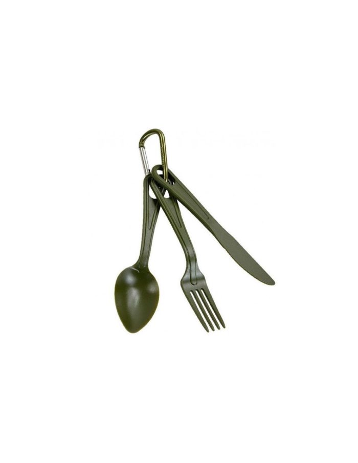 sturm-mil-tec-cutlery-set-with-a-spring-hook-olive- Pribor za Jelo od Polikarbonata, 3 KOM, Maslinasti, Mil-Tec - Slika 1
