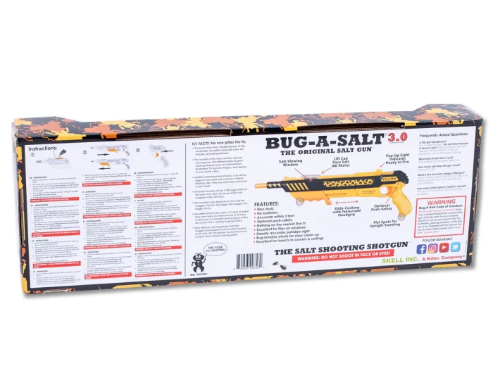 Riješite se muha na najzabavniji način uz Bug-A-Salt 3.0 Orange Crush! Nova, jača verzija puške na sol. Savršen poklon, bez baterija i otrova. Naruči odmah!